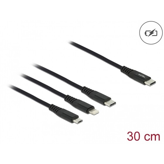 Kabel ładowarki USB 3w1 USB-C do Lightning / micro USB / USB-C 1m Delock 87148