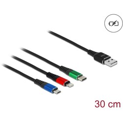 Kabel ładowarki USB 3w1 typ A do Lightning / micro USB / USB-C 30cm Delock 87236