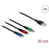 Kabel ładowarki USB 3w1 typ A do Lightning / micro USB / USB-C 30cm Delock 87236