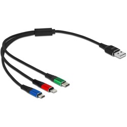 Kabel ładowarki USB 3w1 typ A do Lightning / micro USB / USB-C 30cm Delock 87236