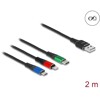Kabel ładowarki USB 3w1 typ A do Lightning / micro USB / USB-C 2m trójkolorowy Delock 90156