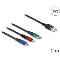 Kabel ładowarki USB 3w1 typ A do Lightning / micro USB / USB-C 2m trójkolorowy Delock 90156