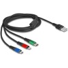 Kabel ładowarki USB 3w1 typ A do Lightning / micro USB / USB-C 2m trójkolorowy Delock 90156
