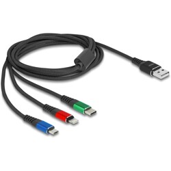 Kabel ładowarki USB 3w1 typ A do Lightning / micro USB / USB-C 2m trójkolorowy Delock 90156