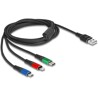 Kabel ładowarki USB 3w1 typ A do Lightning / micro USB / USB-C 2m trójkolorowy Delock 90156