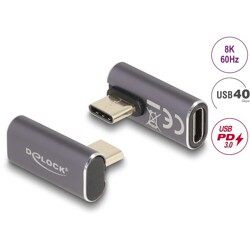 Adapter USB 40Gbps USB-C PD 3.0 100W męsko-żeński obrócony kątowy w lewo / w prawo 8K 60Hz metalowy Delock 60048