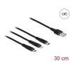 Kabel ładowarki USB 3w1 typ A do Lightning / micro USB / USB-C 30cm czarny Delock 87152