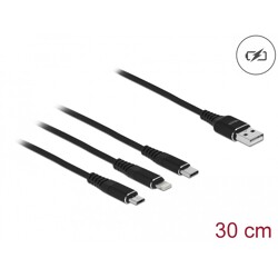Kabel ładowarki USB 3w1 typ A do Lightning / micro USB / USB-C 30cm czarny Delock 87152