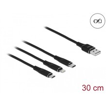 Kabel ładowarki USB 3w1 typ A do Lightning / micro USB / USB-C 30cm czarny Delock 87152