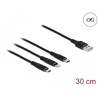 Kabel ładowarki USB 3w1 typ A do Lightning / micro USB / USB-C 30cm czarny Delock 87152