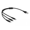 Kabel ładowarki USB 3w1 typ A do Lightning / micro USB / USB-C 30cm czarny Delock 87152