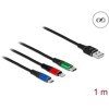 Kabel ładowarki USB 3w1 typ A do Lightning / micro USB / USB-C 1m trójkolorowy Delock 87277