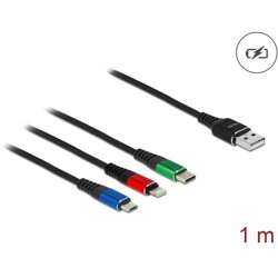 Kabel ładowarki USB 3w1 typ A do Lightning / micro USB / USB-C 1m trójkolorowy Delock 87277