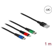 Kabel ładowarki USB 3w1 typ A do Lightning / micro USB / USB-C 1m trójkolorowy Delock 87277
