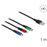 Kabel ładowarki USB 3w1 typ A do Lightning / micro USB / USB-C 1m trójkolorowy Delock 87277