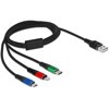 Kabel ładowarki USB 3w1 typ A do Lightning / micro USB / USB-C 1m trójkolorowy Delock 87277