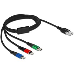 Kabel ładowarki USB 3w1 typ A do Lightning / micro USB / USB-C 1m trójkolorowy Delock 87277