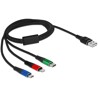 Kabel ładowarki USB 3w1 typ A do Lightning / micro USB / USB-C 1m trójkolorowy Delock 87277