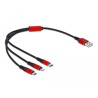 Kabel ładowarki USB 3w1 typ A do Lightning / 2x USB-C 30cm czarny / czerwony Delock 86708