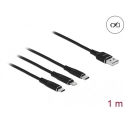 Kabel ładowarki USB 3w1 typ A do Lightning / micro USB / USB-C 1m czarny Delock 87155