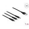 Kabel ładowarki USB 3w1 typ A do Lightning / micro USB / USB-C 1m czarny Delock 87155
