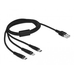 Kabel ładowarki USB 3w1 typ A do Lightning / micro USB / USB-C 1m czarny Delock 87155
