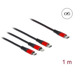Kabel ładowarki USB 3w1 USB-C do Lightning / micro USB / USB-C 1m czarny / czerwony Delock 86711