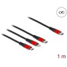 Kabel ładowarki USB 3w1 USB-C do Lightning / micro USB / USB-C 1m czarny / czerwony Delock 86711
