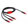 Kabel ładowarki USB 3w1 USB-C do Lightning / micro USB / USB-C 1m czarny / czerwony Delock 86711