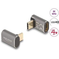 Adapter USB 40Gbps USB-C PD 3.0 100W męsko-żeński kątowy 8K 60Hz metalowy Delock 60054
