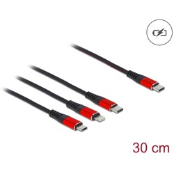 Kabel ładowarki USB 3w1 USB-C do Lightning / micro USB / USB-C 30cm czarny / czerwony Delock 86710