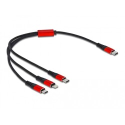 Kabel ładowarki USB 3w1 USB-C do Lightning / micro USB / USB-C 30cm czarny / czerwony Delock 86710 Kabel ładowarki USB 3w1 USB-C do Lightning / micro USB / USB-C 30cm czarny / czerwony Delock 86710