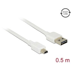 Przewód USB 2.0 typ A na USB 2.0 typ mini-B 50cm biały Delock 85159