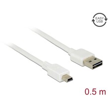 Przewód USB 2.0 typ A na USB 2.0 typ mini-B 50cm biały Delock 85159