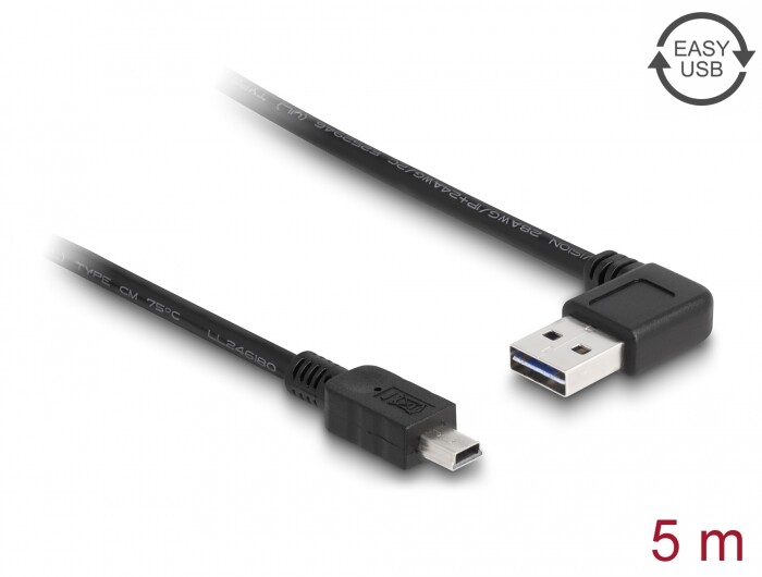 Przewód USB 2.0 typ A na USB 2.0 typ mini-B 5m czarny Delock 83381