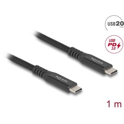 Kabel USB 20Gbps USB-C męsko-męski PD 3.0 100W 1m czarny metalowy Delock 80024