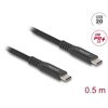 Kabel USB 20Gbps USB-C męsko-męski PD 3.0 100W 50cm czarny metalowy Delock 80023