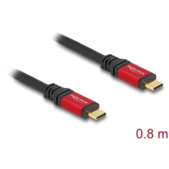 Kabel USB 20Gbps USB-C męsko-męski PD 3.0 100W 80cm czerwony metalowy Delock 80652