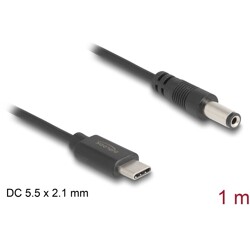Kabel zasilający USB-C do wtyku DC 5,5 x 2,1mm męski 1m Delock 85397