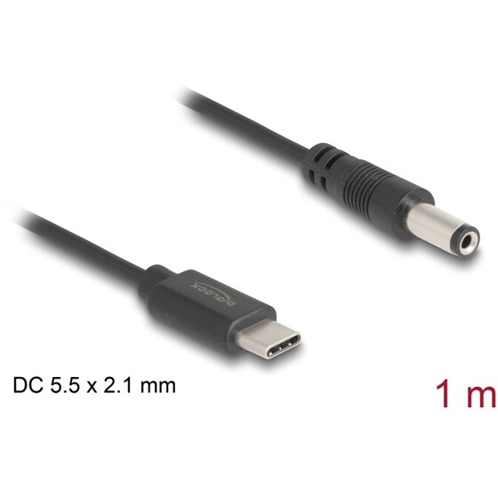 Kabel zasilający USB-C do wtyku DC 5,5 x 2,1mm męski 1m Delock 85397