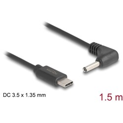 Kabel zasilający USB-C do wtyku DC 3,5 x 1,35mm męski kątowy 1,5m Delock 85393