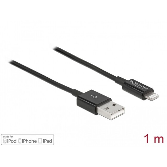 Przewód do transmisji danych USB i do zasilania do Lightning czarny 1m Delock 83002
