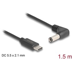 Kabel zasilający USB-C do wtyku DC 5,5 x 2,1mm męski kątowy 1,5m Delock 85398 Kabel zasilający USB-C do wtyku DC 5,5 x 2,1mm męski kątowy 1,5m Delock 85398