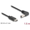 Kabel zasilający USB-C do wtyku DC 5,5 x 2,1mm męski kątowy 1,5m Delock 85398