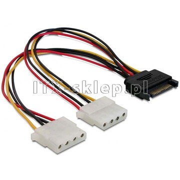 Kabel zasilający SATA męski - 2xMolex żeński 20cm