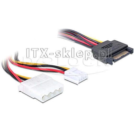 Kabel zasilający Y SATA męski - 1xMolex żeński + zasilanie 4pin floppy 30cm