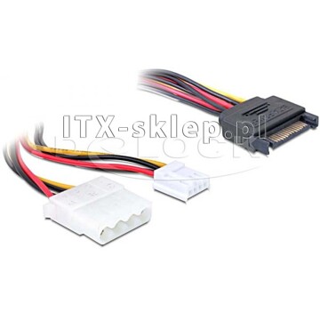 Kabel zasilający Y SATA męski - 1xMolex żeński + zasilanie 4pin floppy 30cm