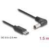 Kabel zasilający USB-C do wtyku DC 5,5 x 2,5mm męski kątowy 1,5m Delock 85399