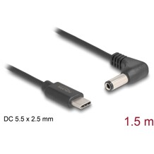 Kabel zasilający USB-C do wtyku DC 5,5 x 2,5mm męski kątowy 1,5m Delock 85399