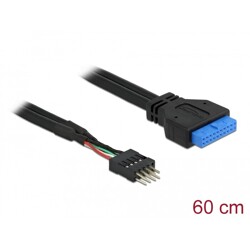 Kabel USB 3.0 gniazdo 2,00 mm raster 20 pin - USB 2.0 wtyk 2,54mm raster 60cm Delock 83792